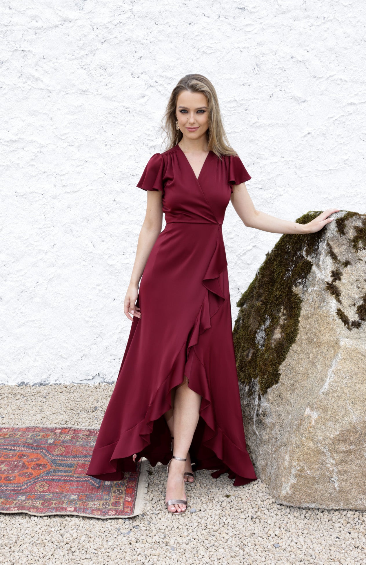 Burgundy Rowe Gown Satin High Low Formal Dress by Folkster