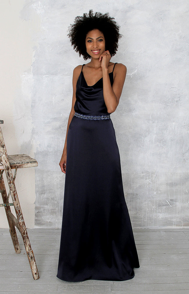 Midnight Rian Gown Luxe Satin Formal Dress by Folkster