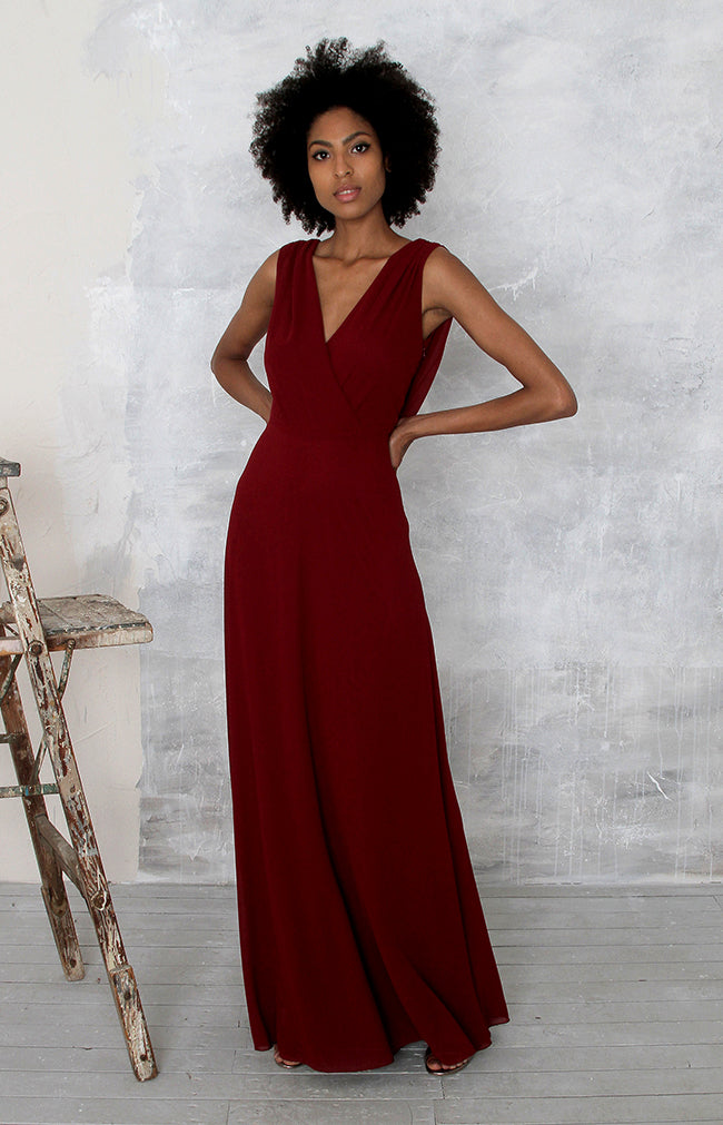 Burgundy v outlet neck dress