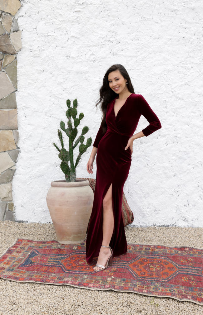 Burgundy velvet hotsell maxi dress