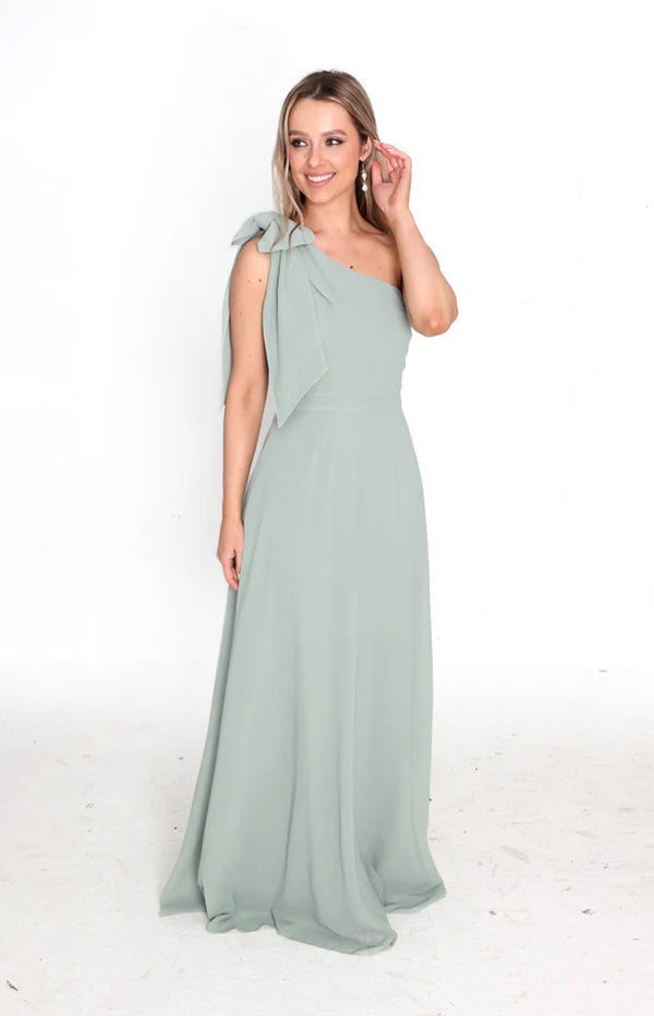 Fleur Chiffon Gown Detachable Bow - Sage