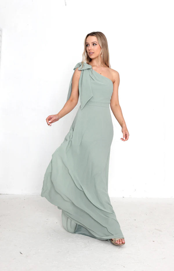 Fleur Chiffon Gown Detachable Bow - Sage