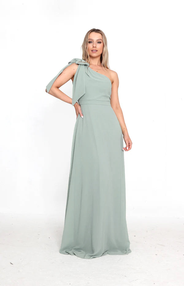 Fleur Chiffon Gown Detachable Bow - Sage