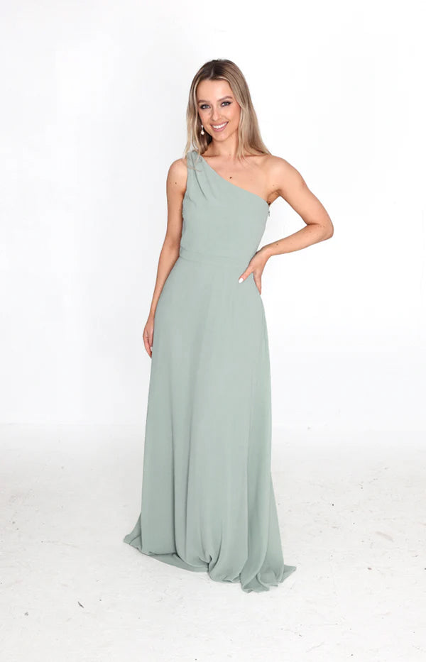 Fleur Chiffon Gown Detachable Bow - Sage