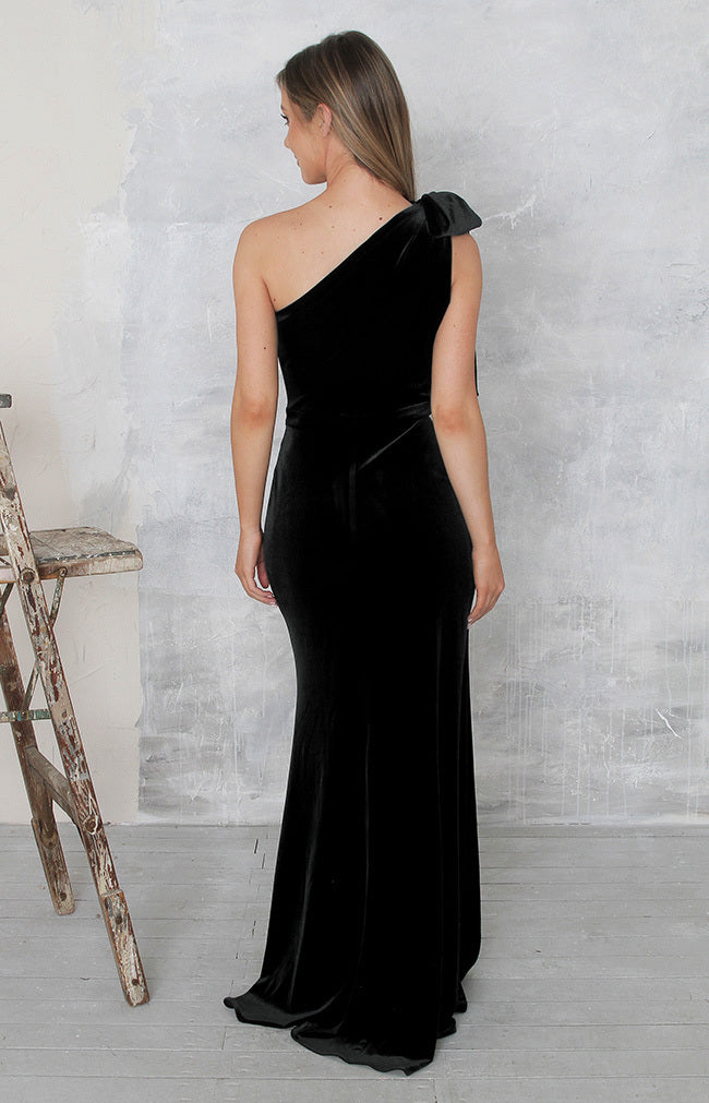 Fleur Velvet Gown Detachable Bow - Black