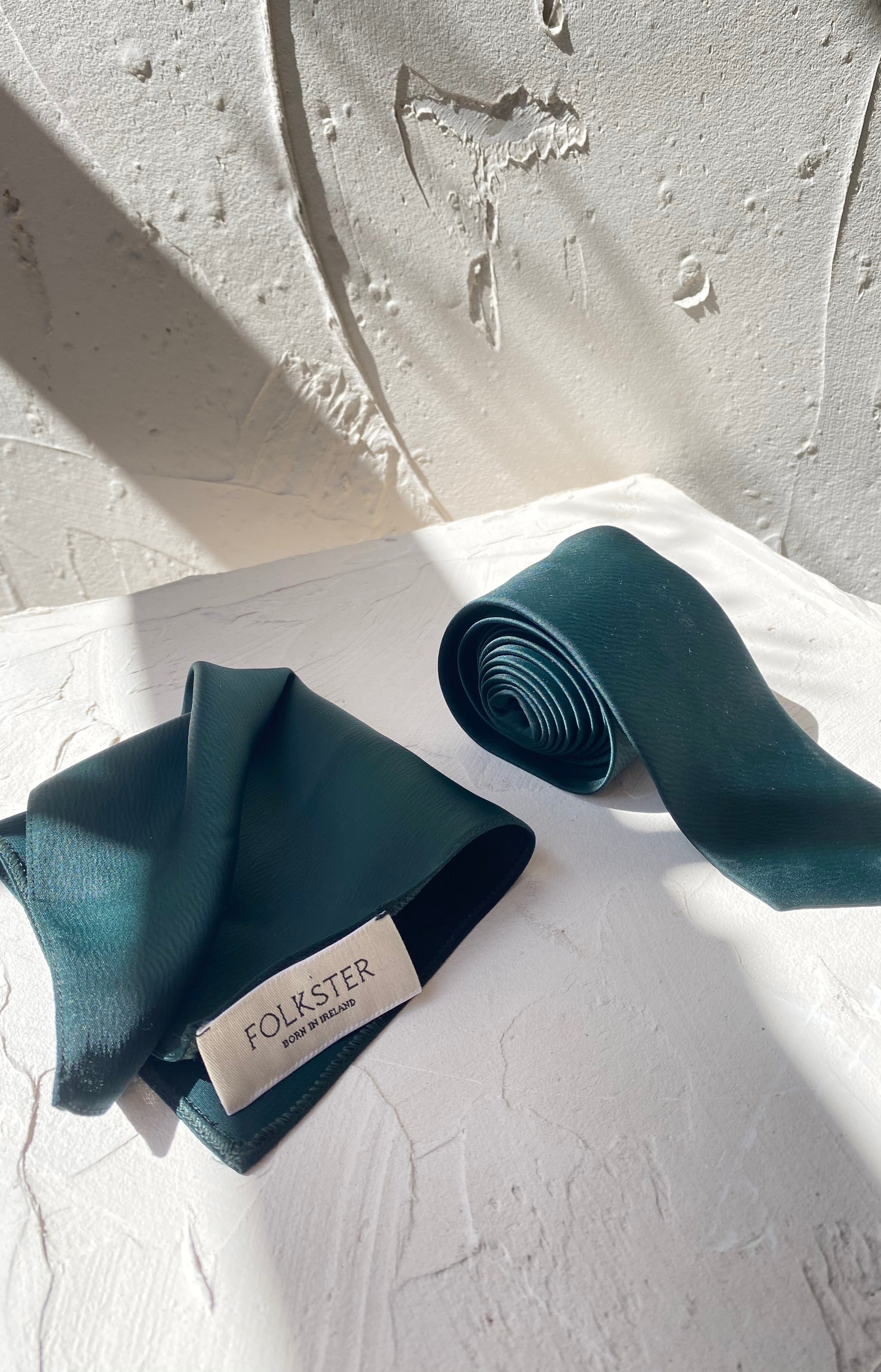 Satin Tie and Pocket Square - Forest Green