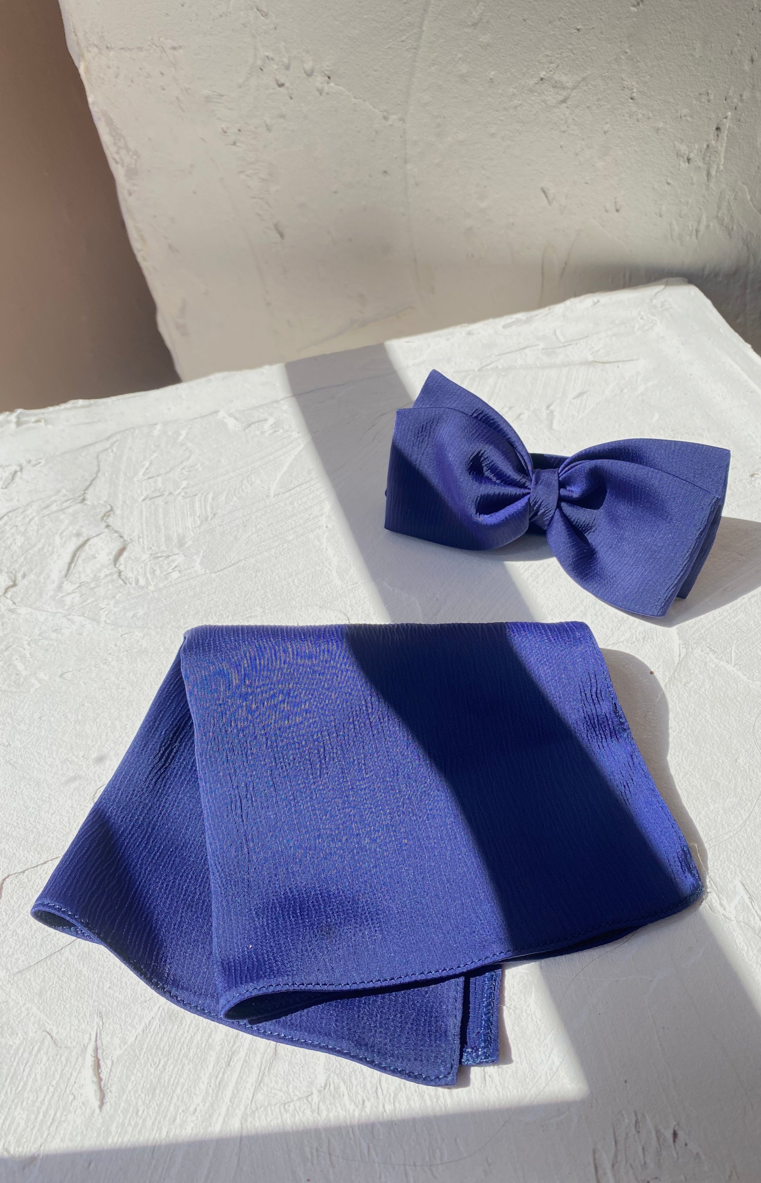 Satin Bow Tie and Pocket Square - Midnight