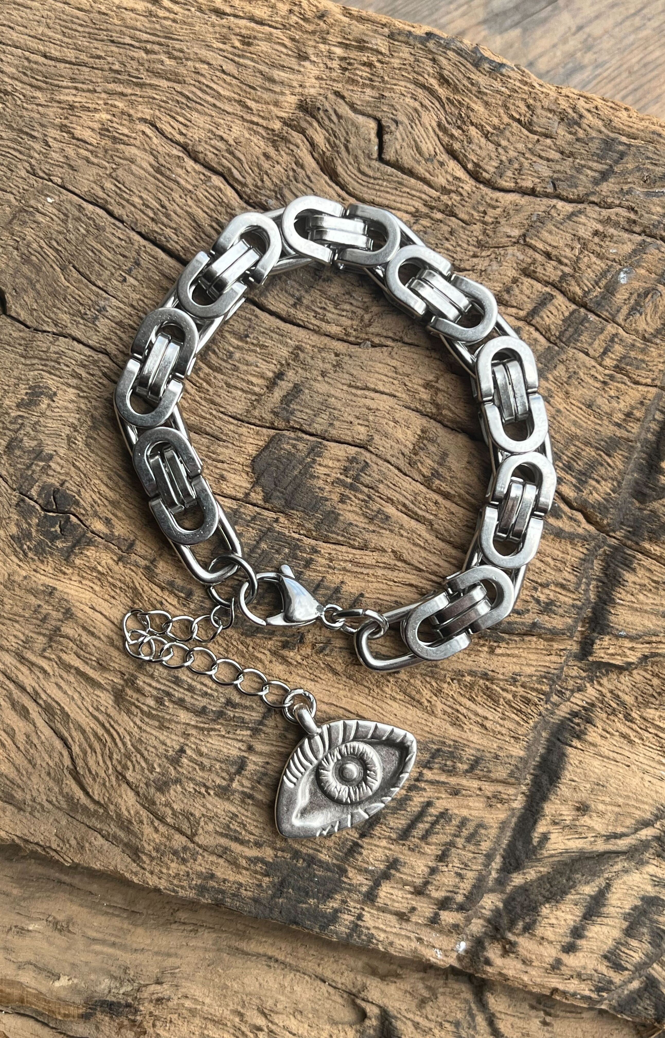 Greek Bracelet with Steel Silver Chain - Eye