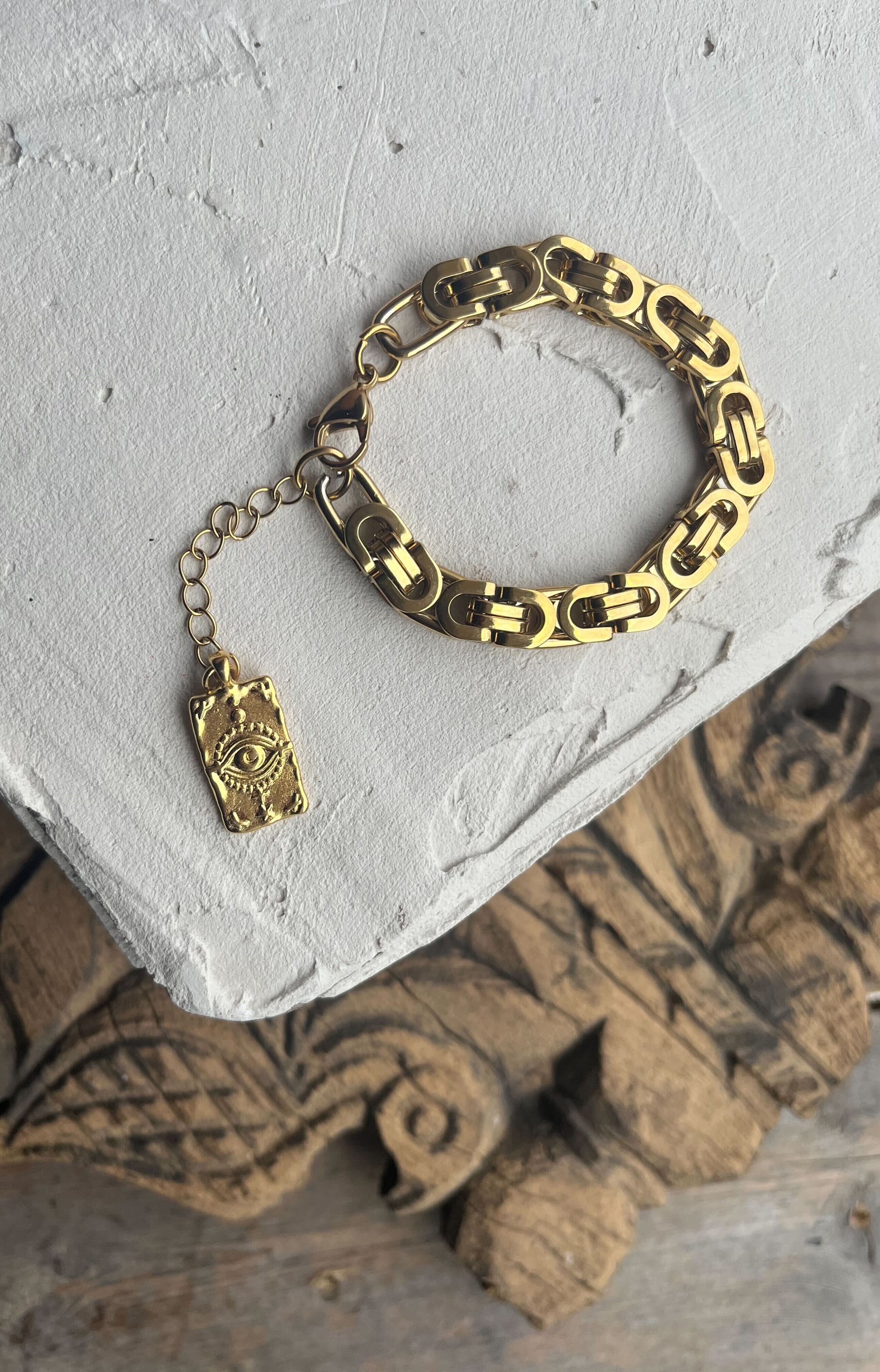Steel Byzantine Chain Bracelet - Gold plated