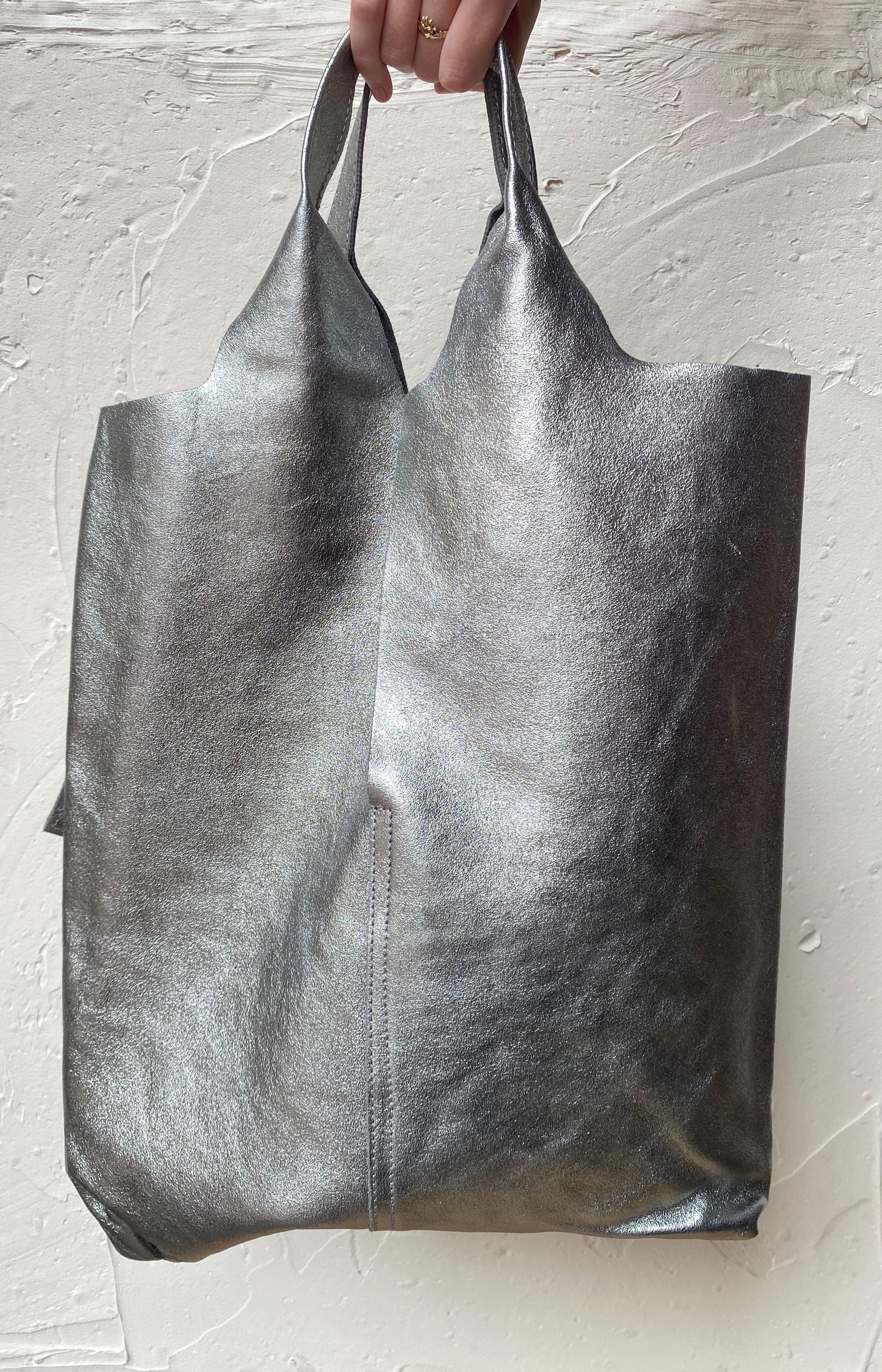 Dania Maxi Leather Bag - Silver