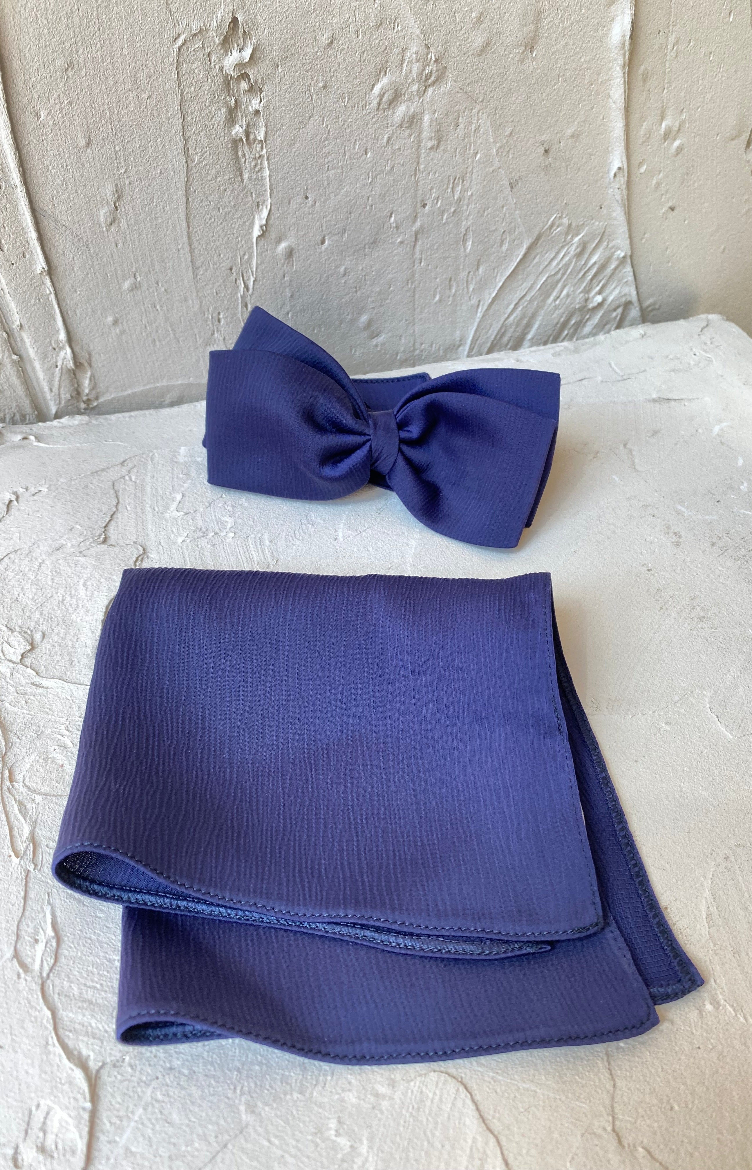 Satin Bow Tie and Pocket Square - Midnight