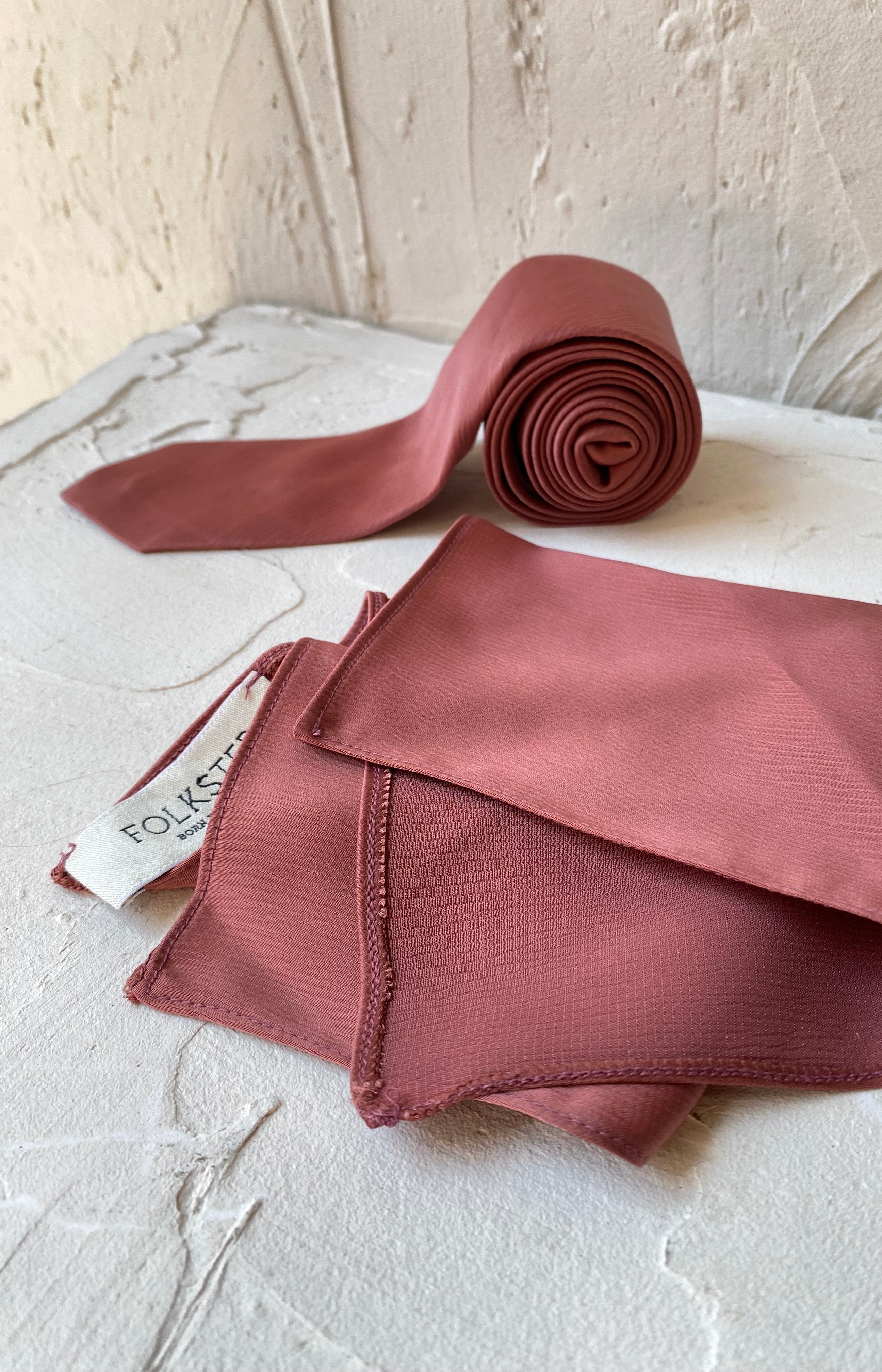 Satin Tie and Pocket Square - Marsala