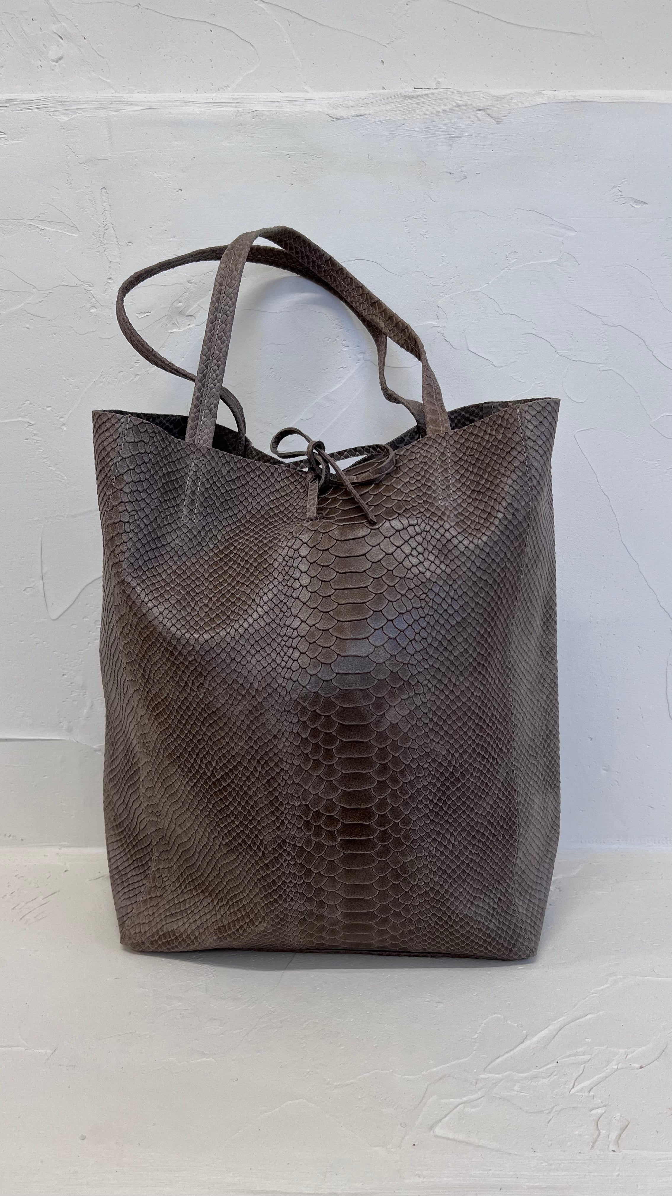 Cosima Small Tote  Bag - 100% Cowhide Leather  - Dark Taupe Python