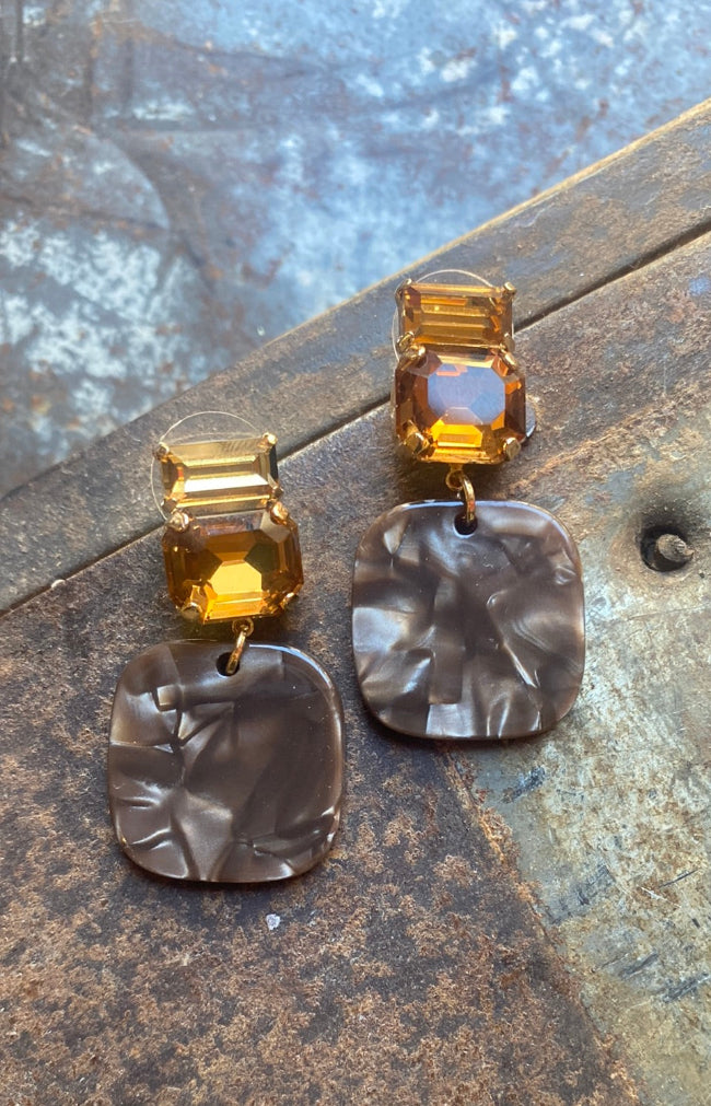 Brook Earrings - Brown - Gold Plated