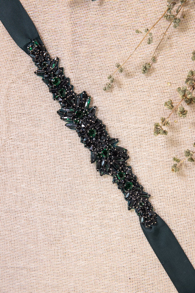 Emaline Beaded Belt - Forest Green