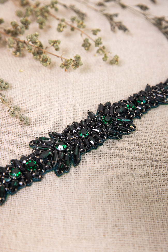 Emaline Beaded Belt - Forest Green