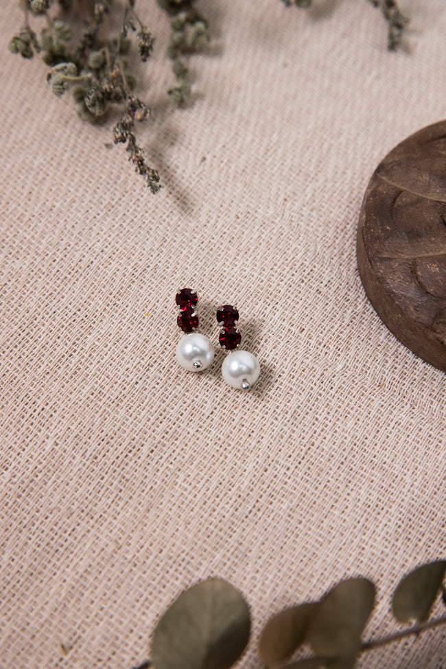 Clem Earrings - Wine & Pearl