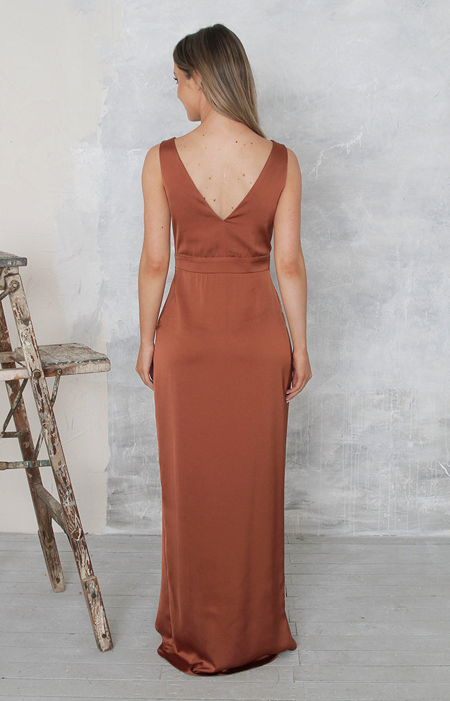 Fabia High Back Gown - Rust  Burnt Orange Dress by Folkster