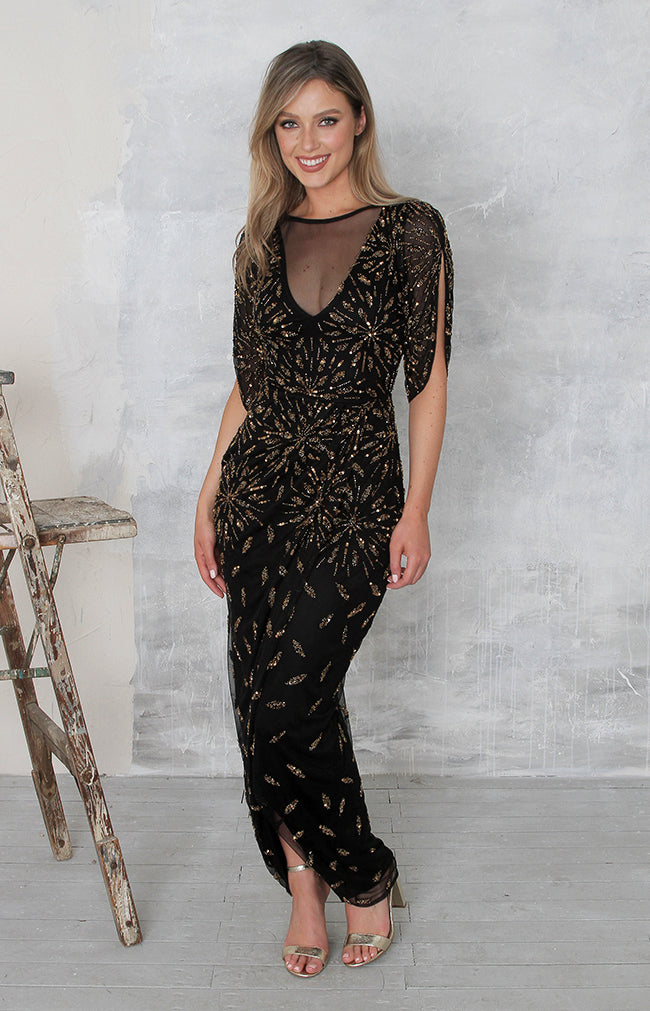 Azura Hand Beaded Dress - Black