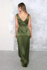 Fabia High Back Gown - Olive Green Evening Gown by Folkster