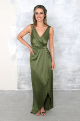 Fabia High Back Gown - Olive Green Evening Gown by Folkster