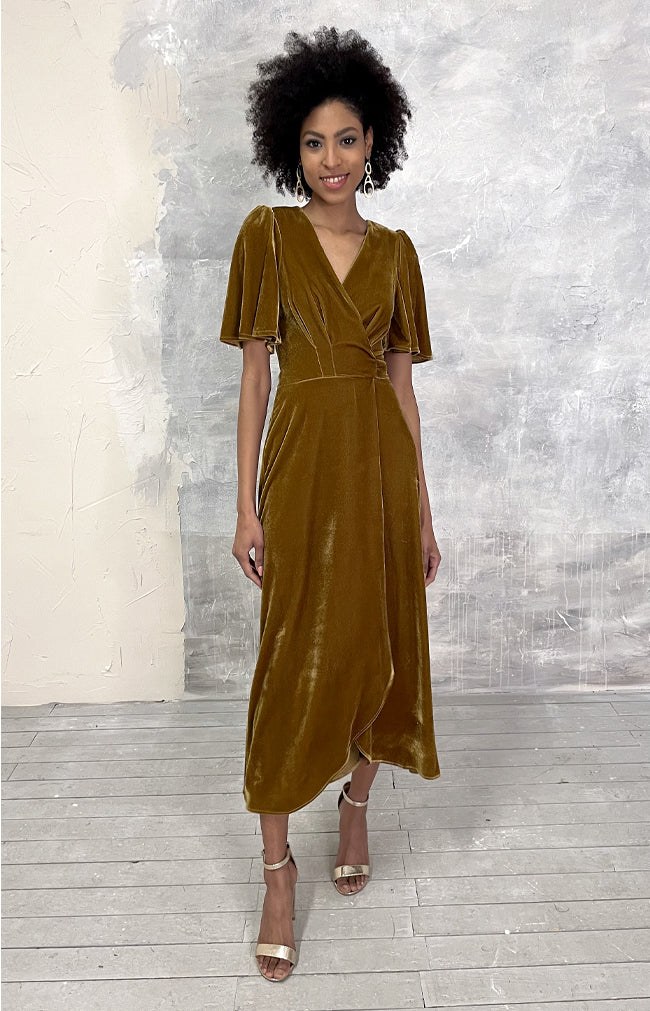 Verity Velvet Dress - Mustard